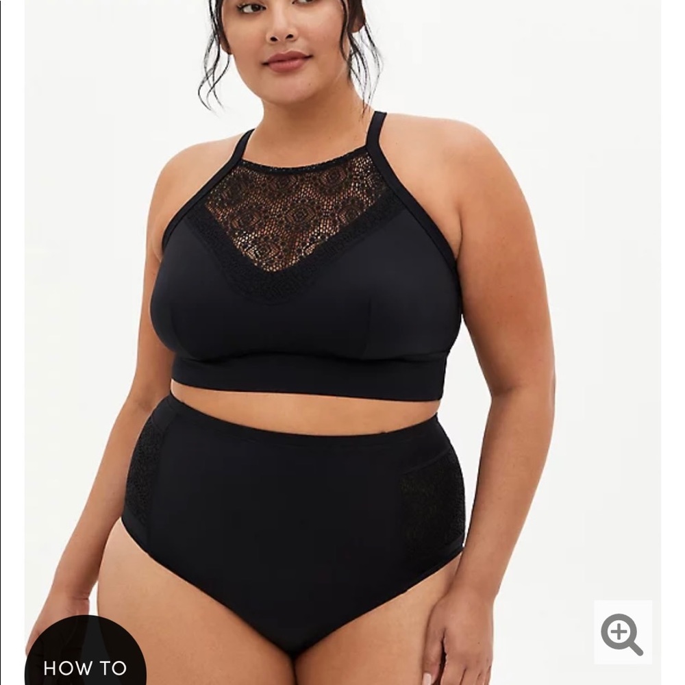 NWT TORRID BLACK CROCHET HIGH-NECK SWIM TOP